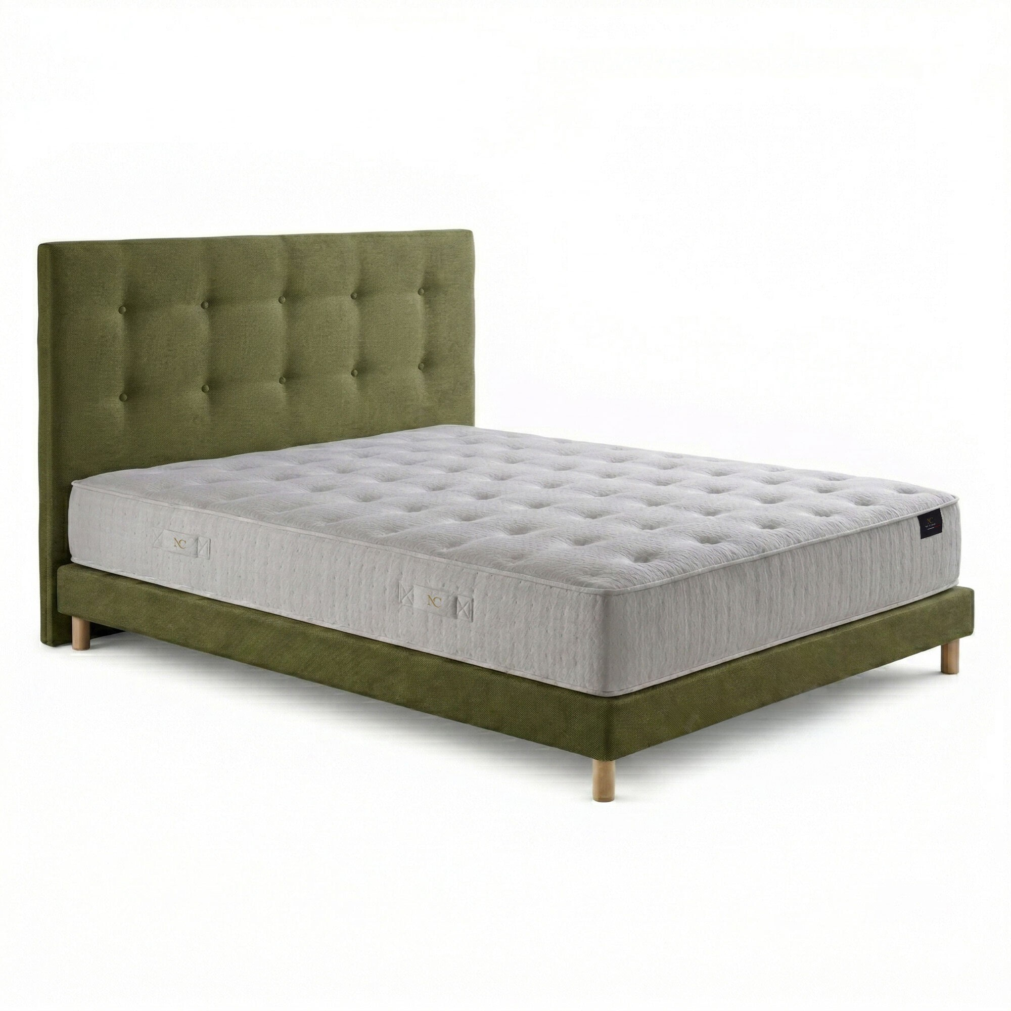 Ensemble COMÈTE + tête de lit capitonnée - Matelas ressorts ensachés 27 cm - sommier et tête de lit vert