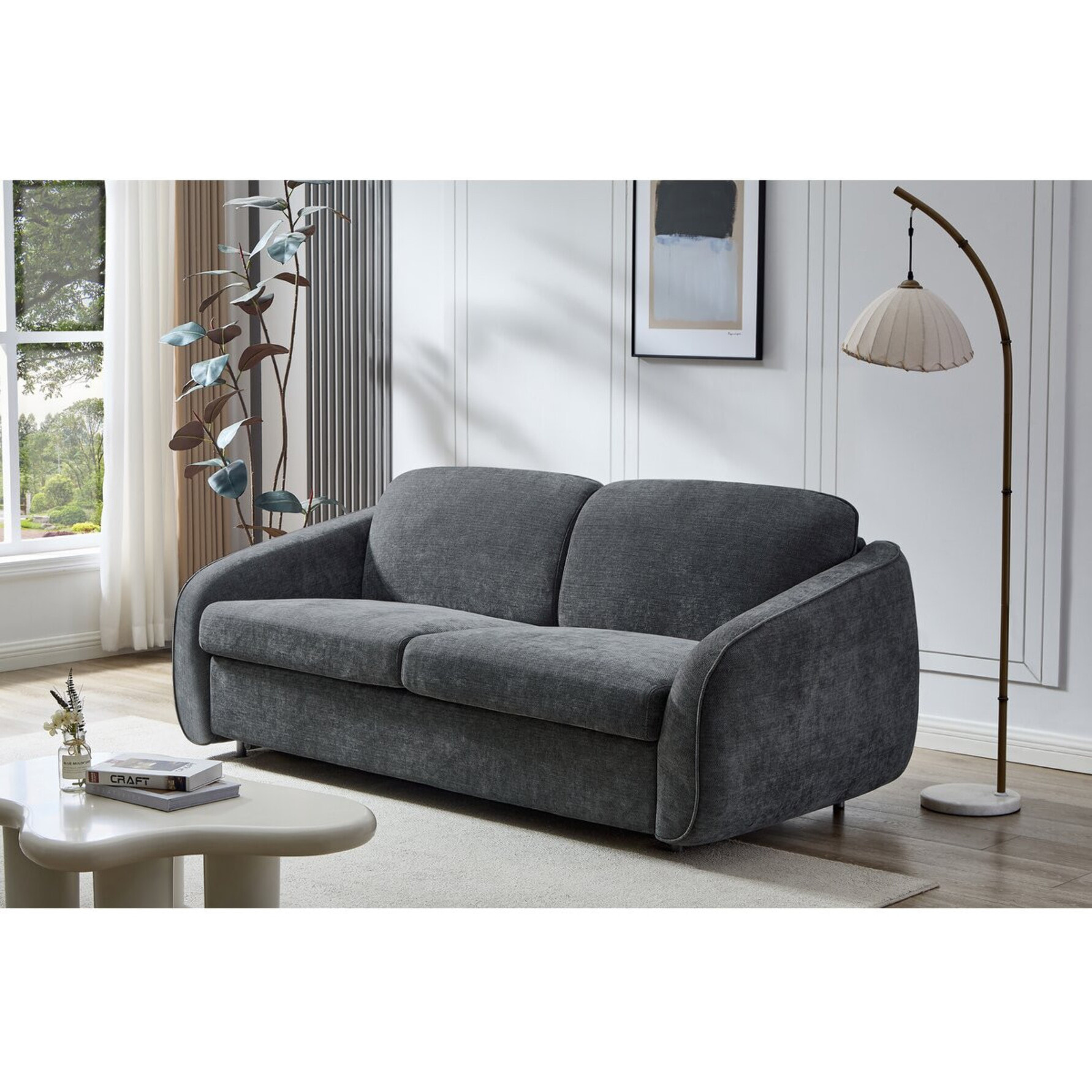 Canapé lit convertible express en tissu texturé "Laurie" - 202 x 107 x 85 cm