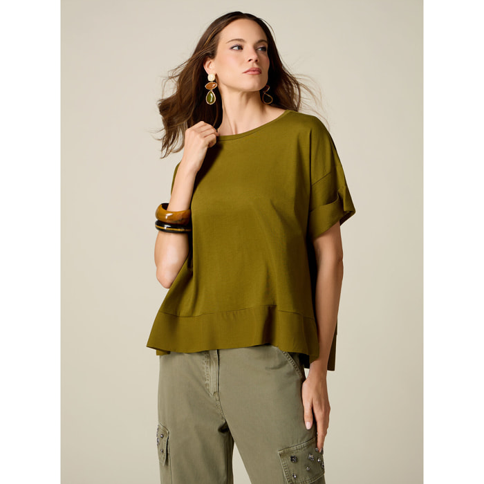 Oltre - T-shirt bimaterica over - Verde militare