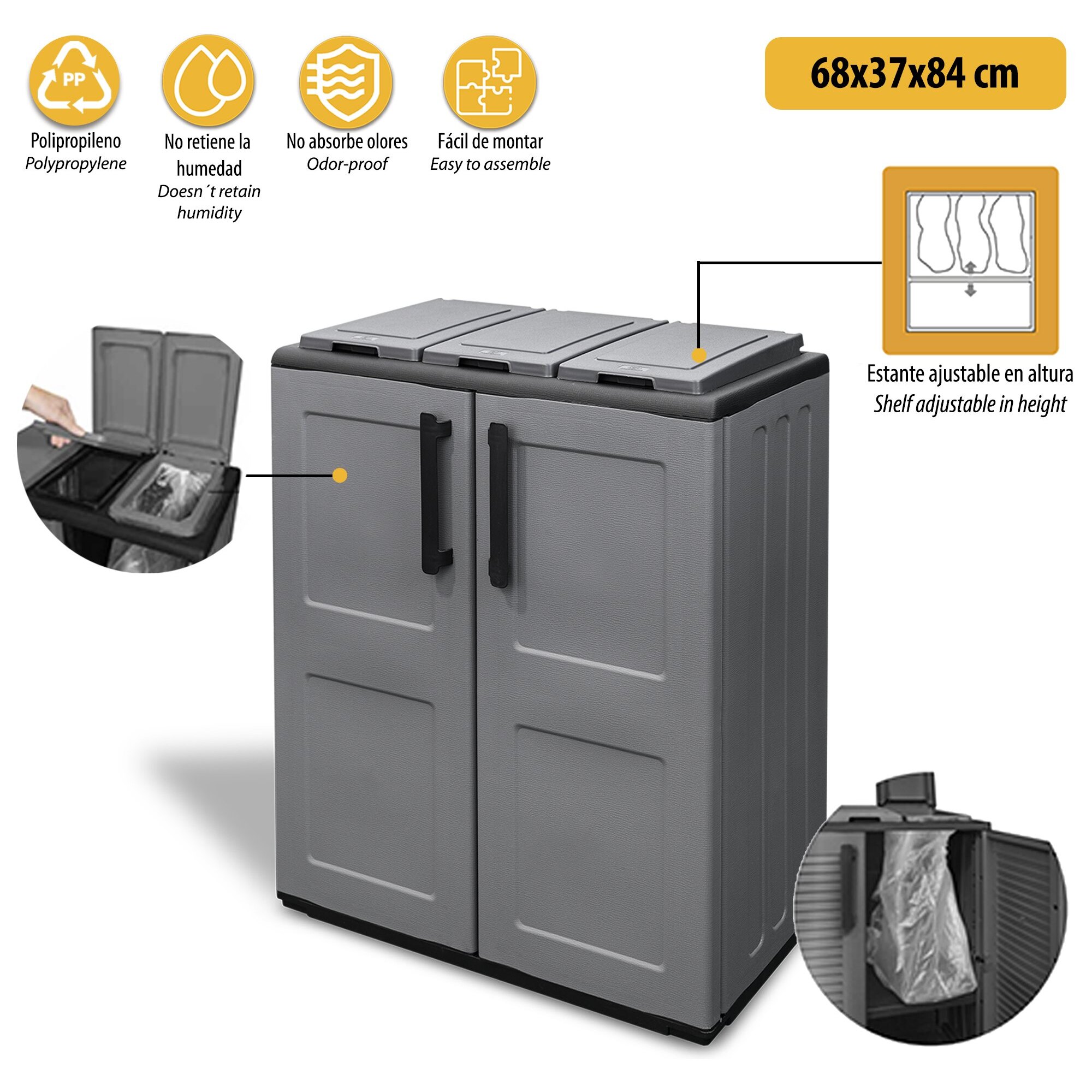 Armario de media altura en polipropileno de la linea eco, práctico para aprovechar al maximo el espacio, l 680 x p370 x h 840 mm antracita