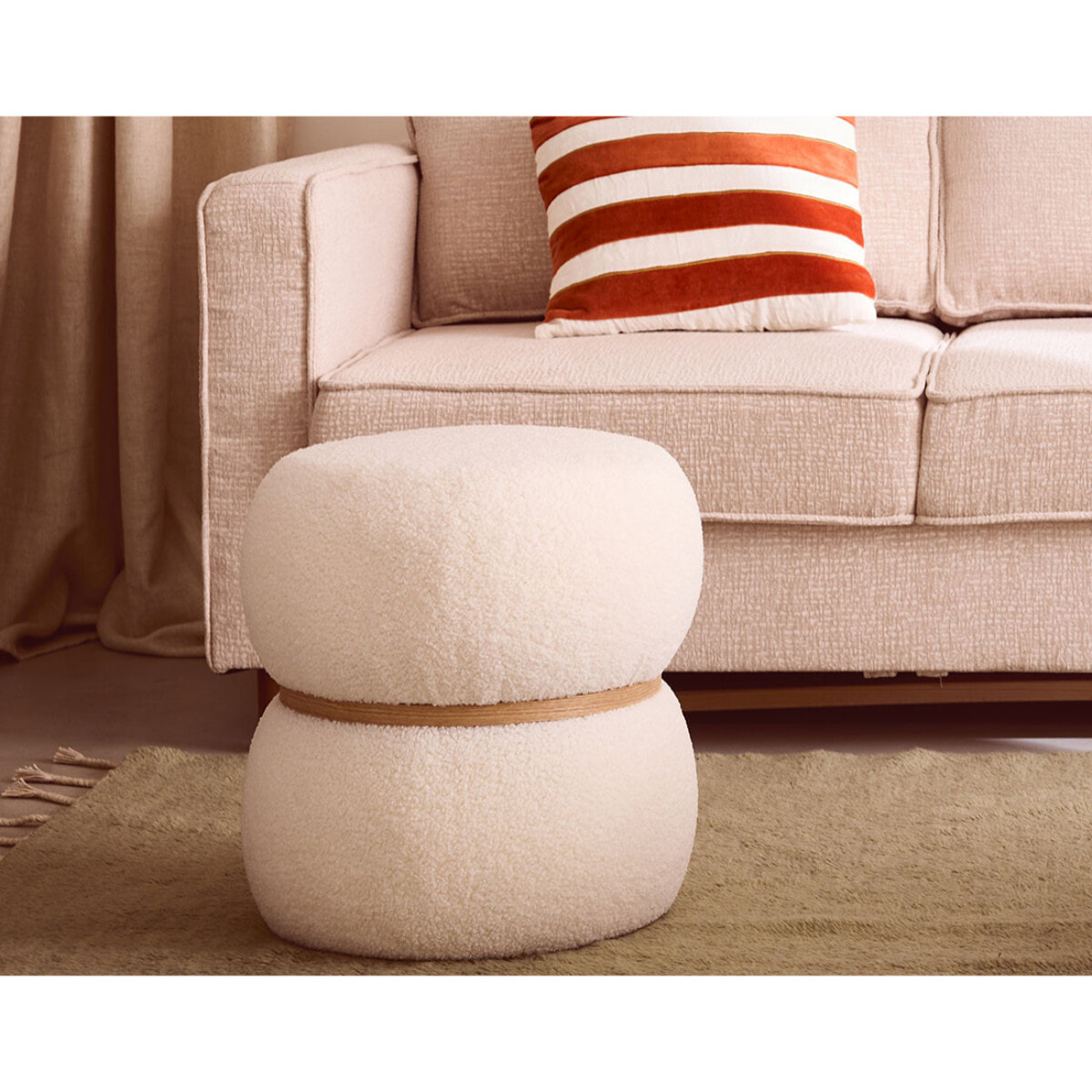 Sataya - pouf - en tissu bouclette - Blanc