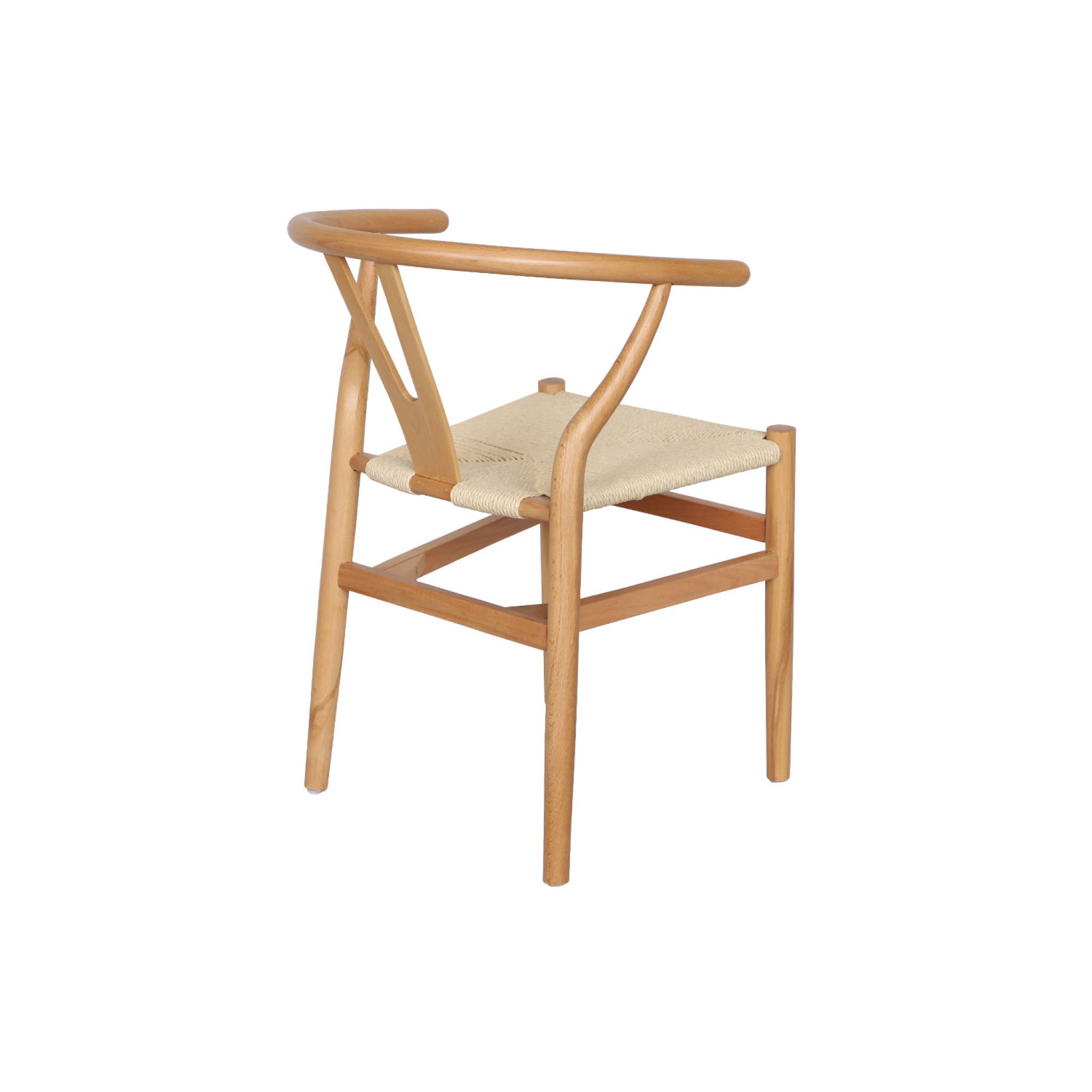 Lot de deux chaises vintage naturelles en bois d'hévéa avec assise en cordes et dossier arrondi