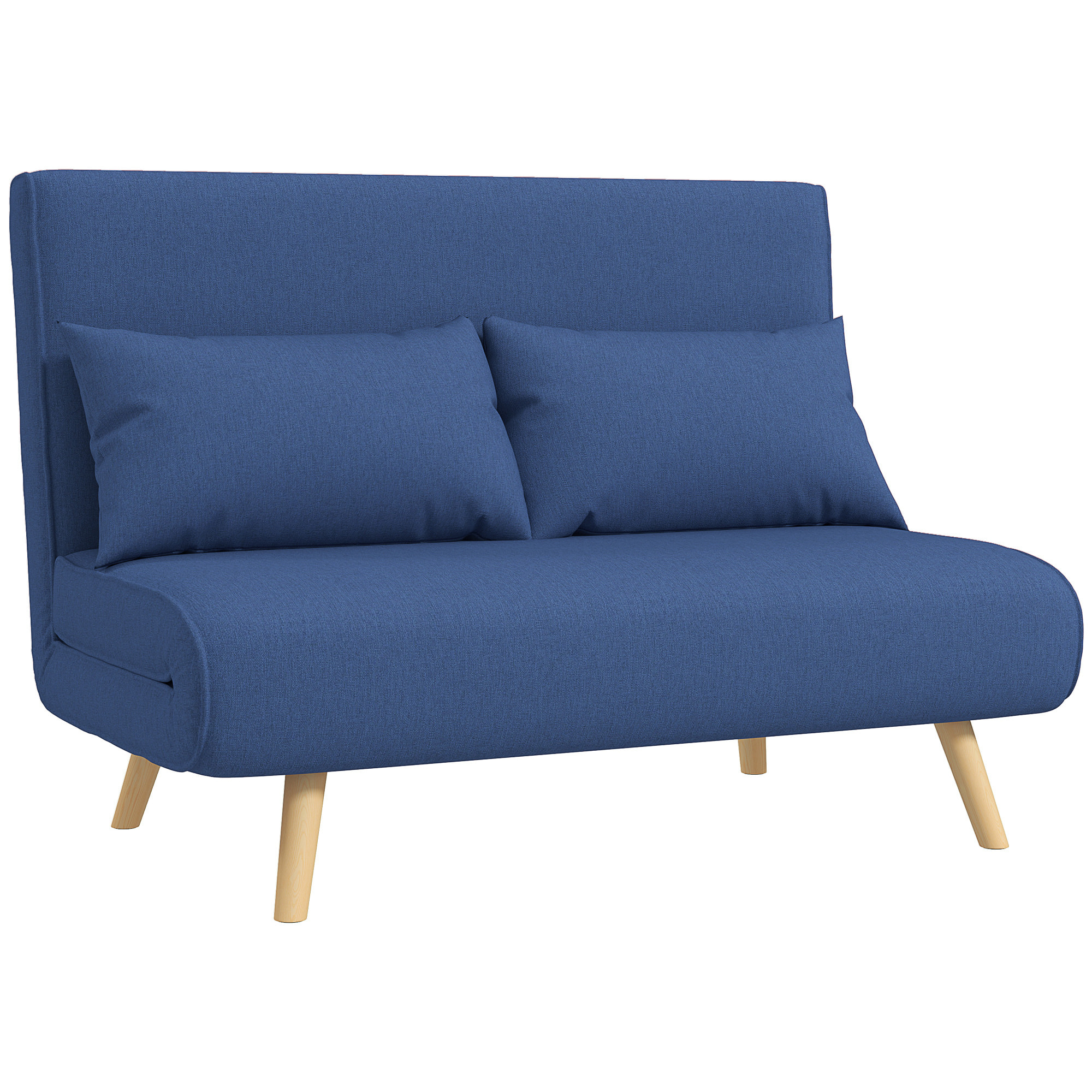 Sofá Cama de 2 Plazas Sofá Cama Plegable Tapizado en Lino con Respaldo Ajustable en 5 Posiciones y 2 Almohadas Sofá Cama Pequeño para Salón 120x75x85 cm Azul Oscuro