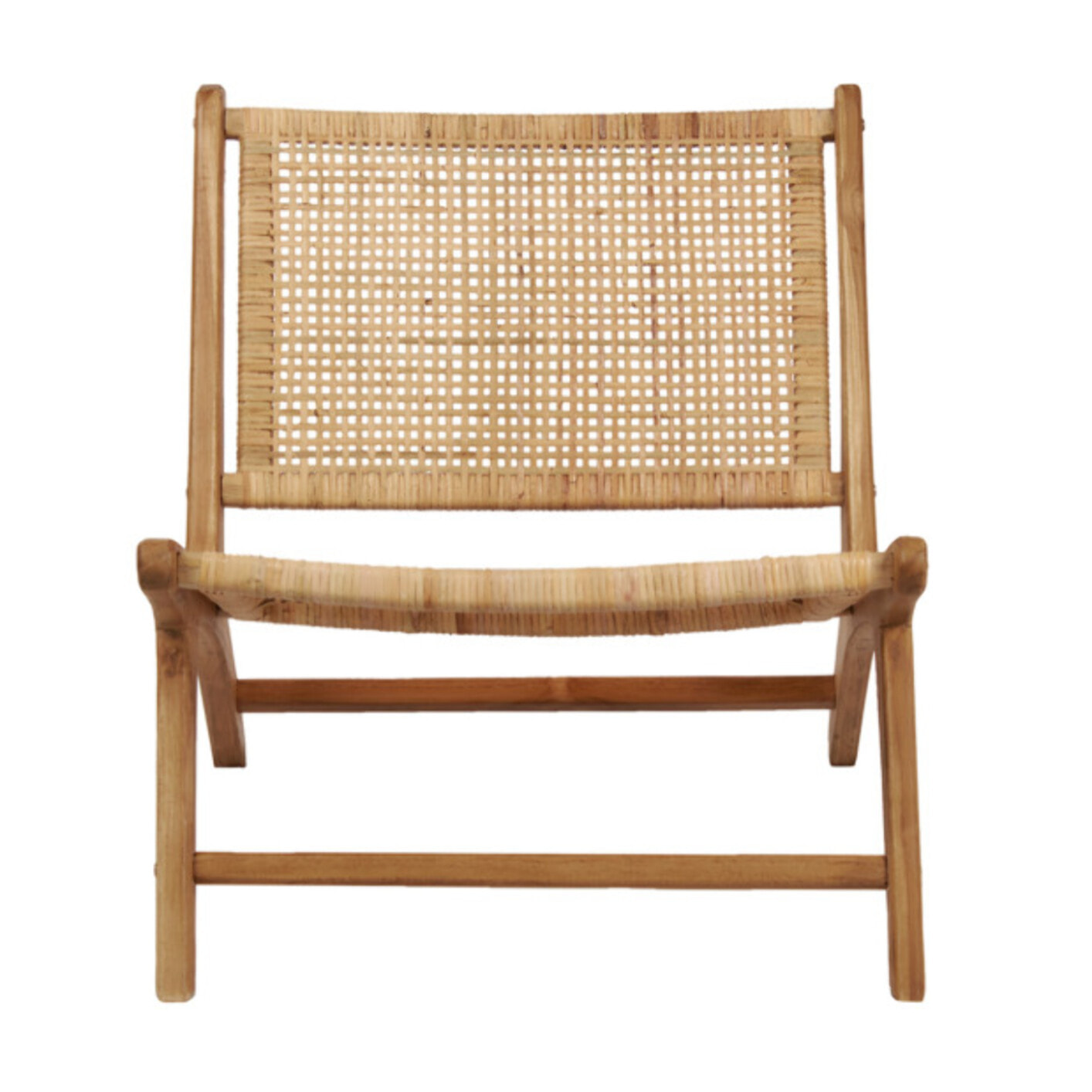 Fauteuil relax bas bois de teck et cannage rotin lounge cosy - PIOU