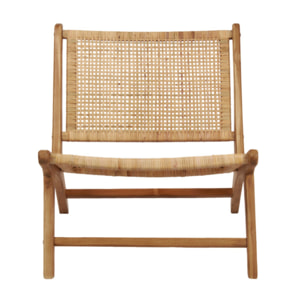 Fauteuil relax bas bois de teck et cannage rotin lounge cosy - PIOU