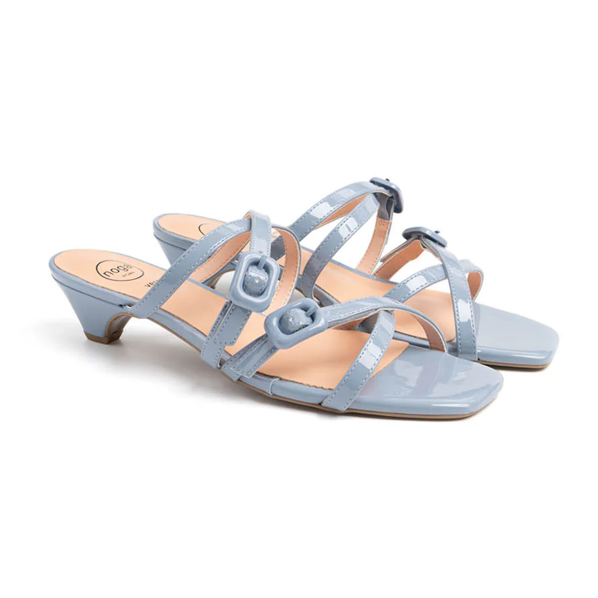 Sandalo con fascette e tacco a cono - AZZURRO POLVERE