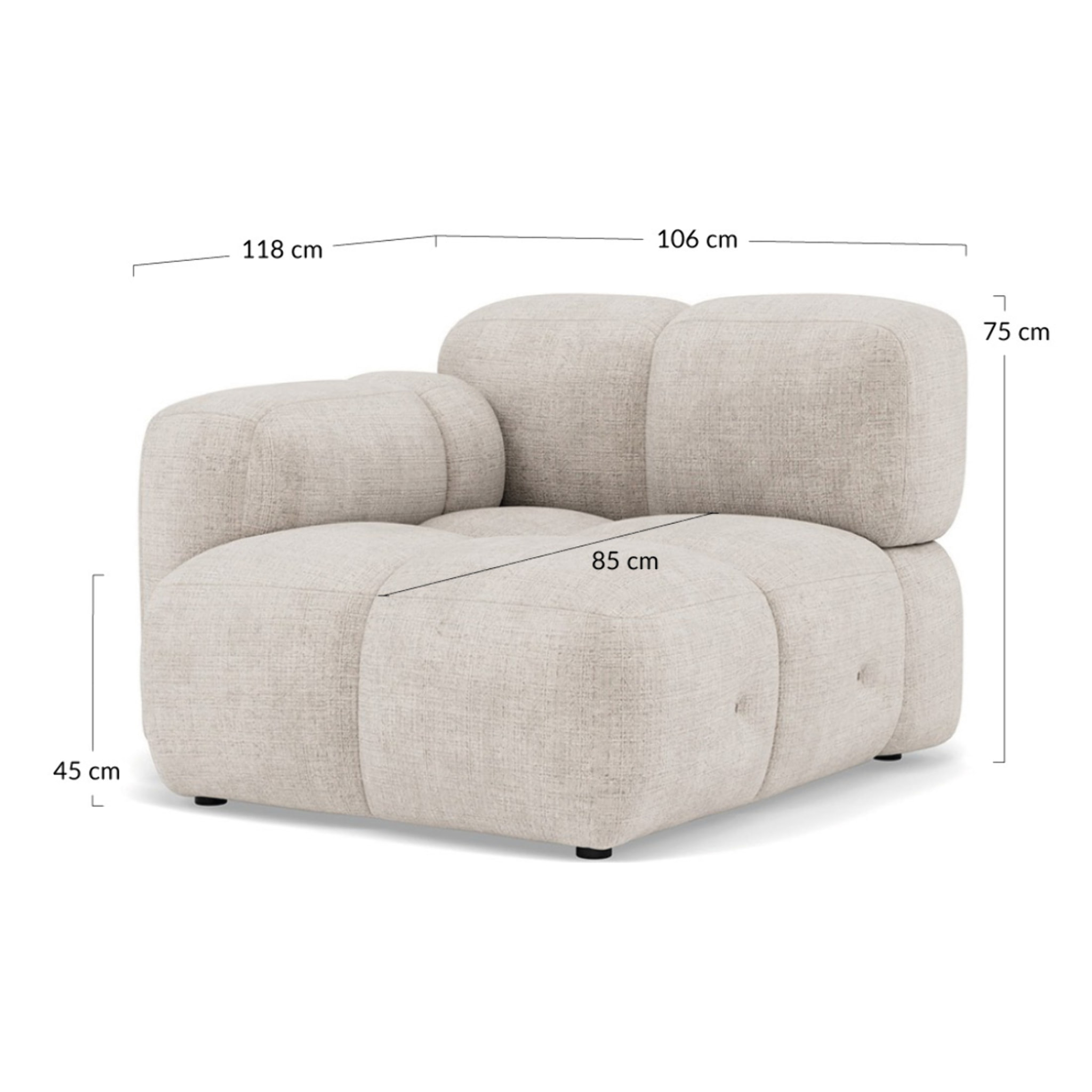 Grace - module d'assise gauche en velours texturé - Beige