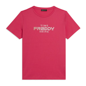 T-shirt Comfort Fit con Logo FREDDY e Slogan "Time Shine"