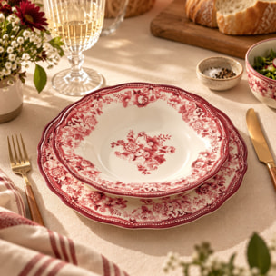 Lot de 6 assiettes plates 26cm fleuries en grès rose  FAUSTINE