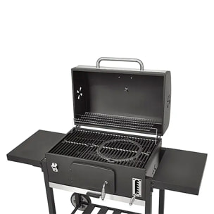 Barbecue portatile in ferro XXL con vassoio per carboni a altezza regolabile e 4 griglie.