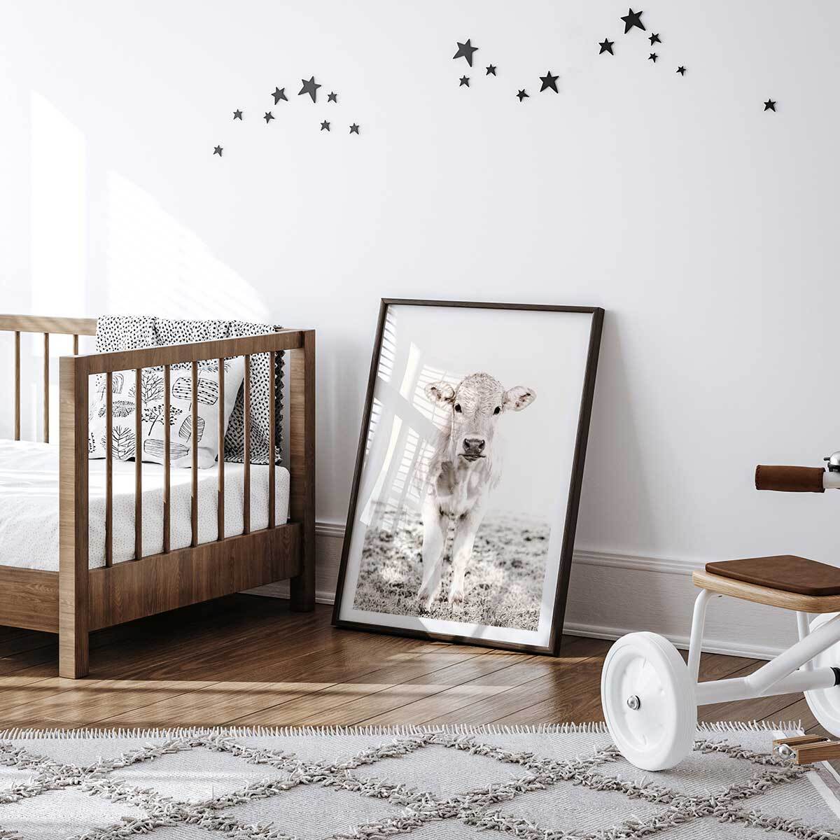 Affiche enfant veau  Affiche + cadre en bois - Noir