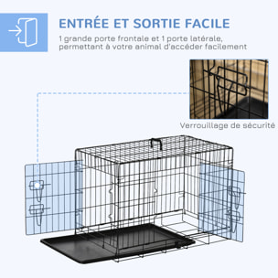 Cage de transport pliante pour chien poignée, plateau amovible, coussin fourni 76 x 53 x 57 cm noir