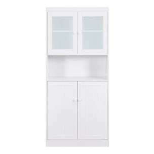 Credenza alta bianca 2 ante vetrate e vano a vista 84x32x190 cm - Provenza