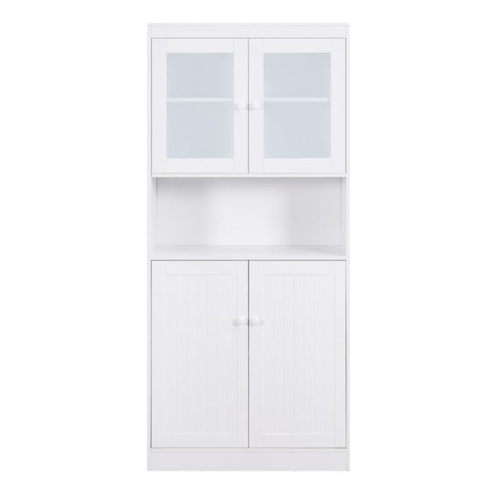 Credenza alta bianca 2 ante vetrate e vano a vista 84x32x190 cm - Provenza