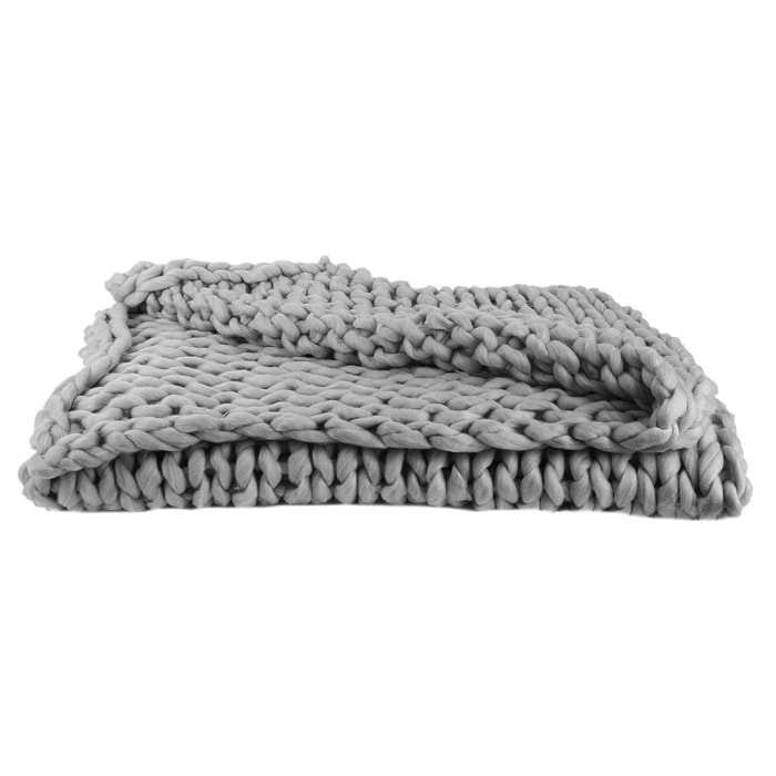Plaid - HOME DECO FACTORY - Grosse Maille - Chunky - Gris
