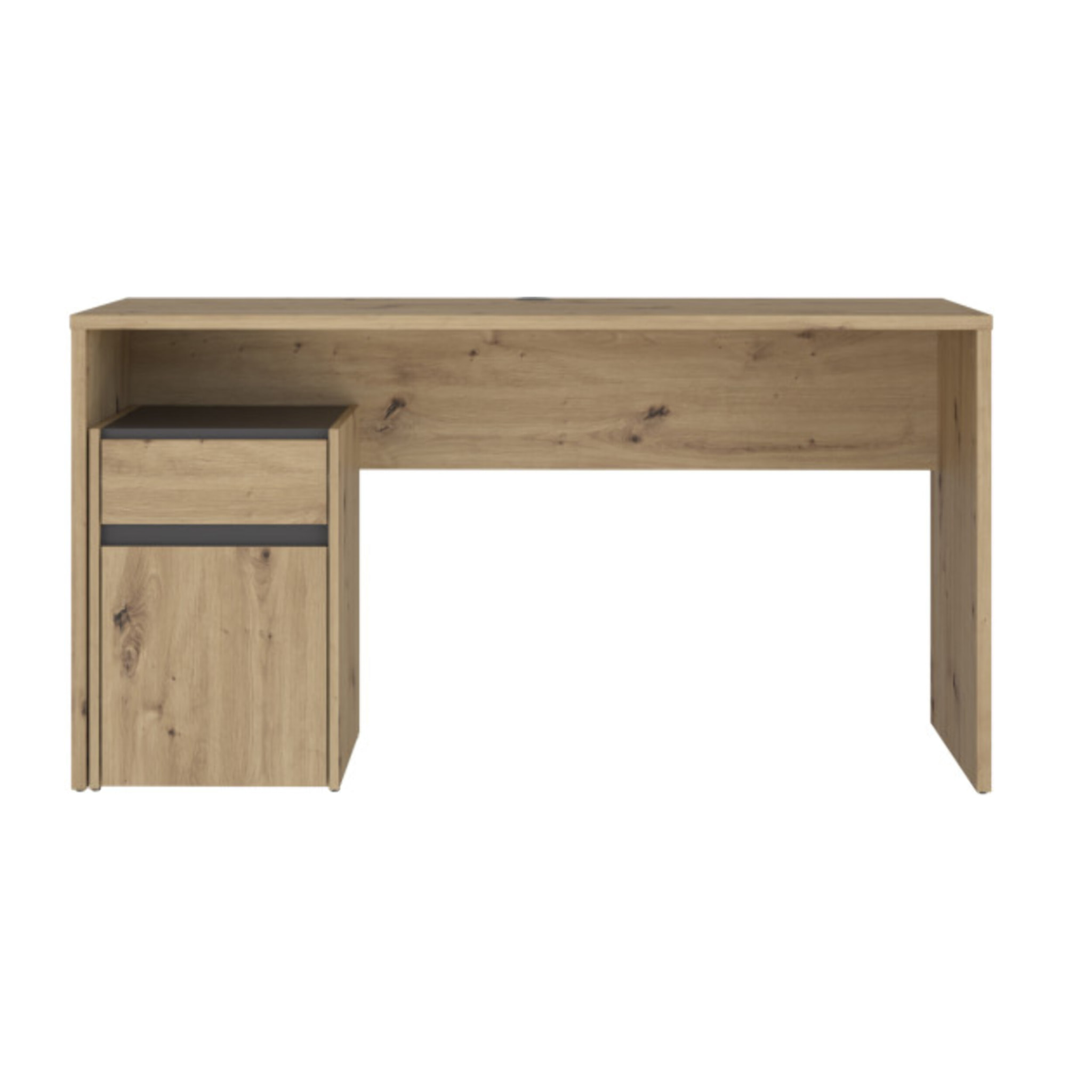 Bureau avec caisson amovible effet bois et gris foncé - L140 CM - KIARA