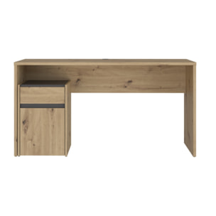 Bureau avec caisson amovible effet bois et gris foncé - L140 CM - KIARA