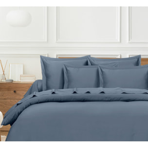 Drap plat satin de coton bleu