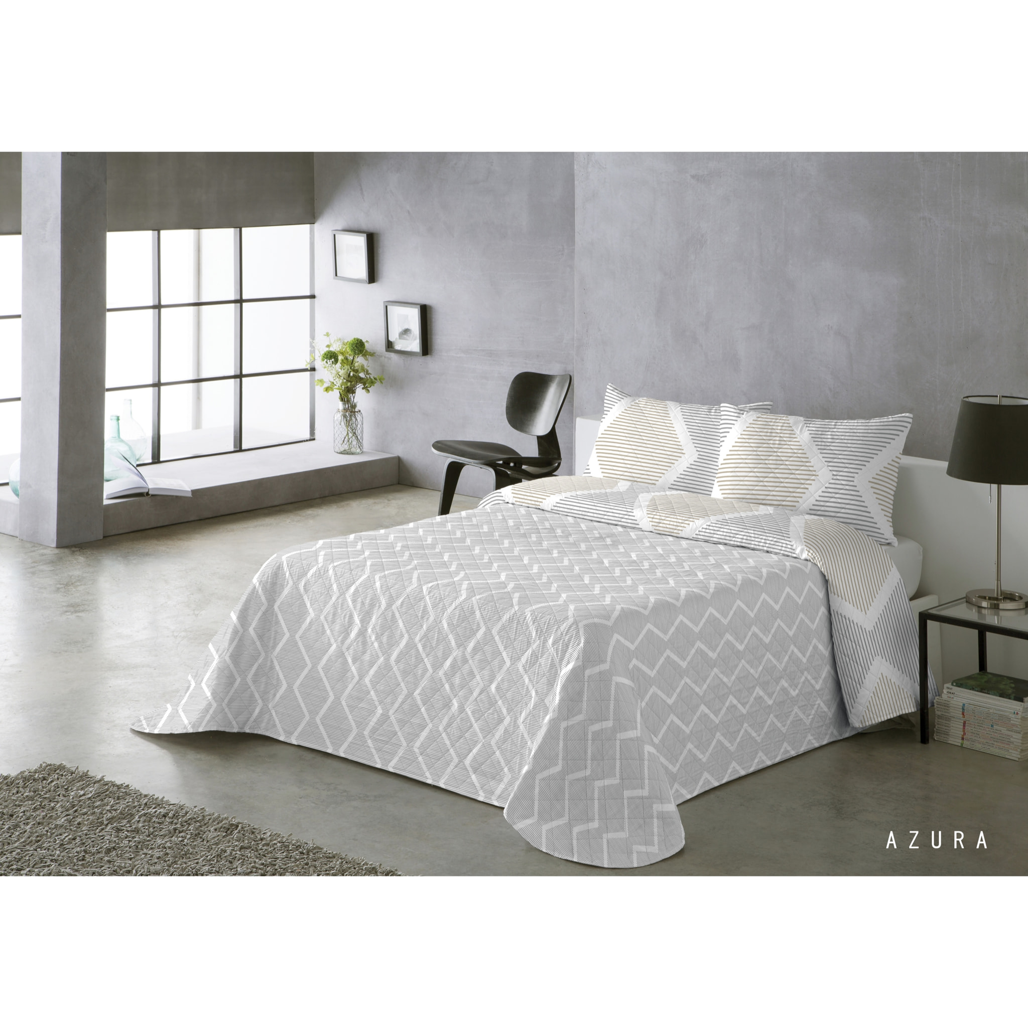 COLCHA ESTAMPADA REVERSIBLE AZURA DORADO