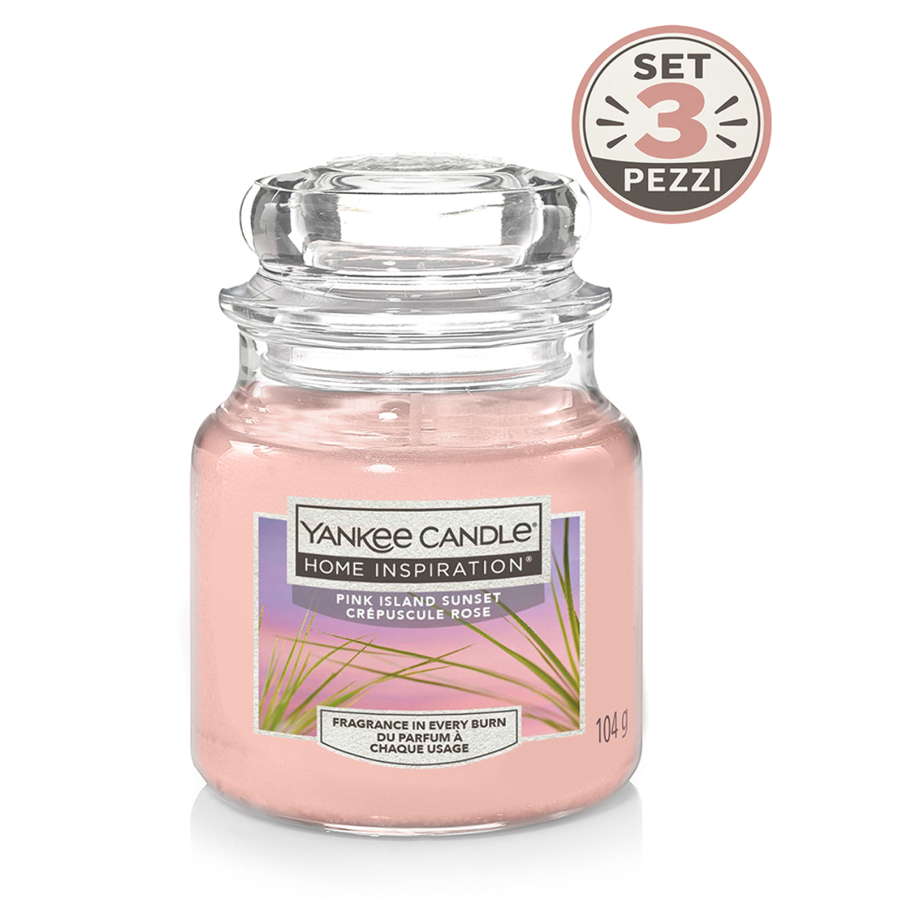 Set 3pz Candela in giara piccola Pink Island sunset