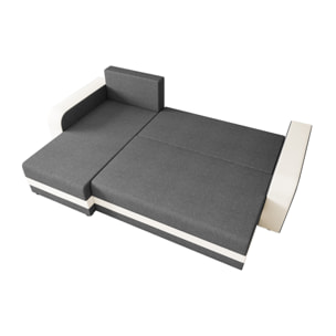Harvey - Canapé d'angle réversible 4 places convertible avec coffre en tissu bicolore - Gris / Beige