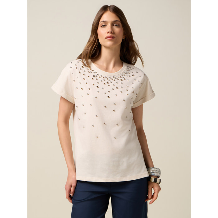 Oltre - Camiseta con bordado de pedrería - Blanco