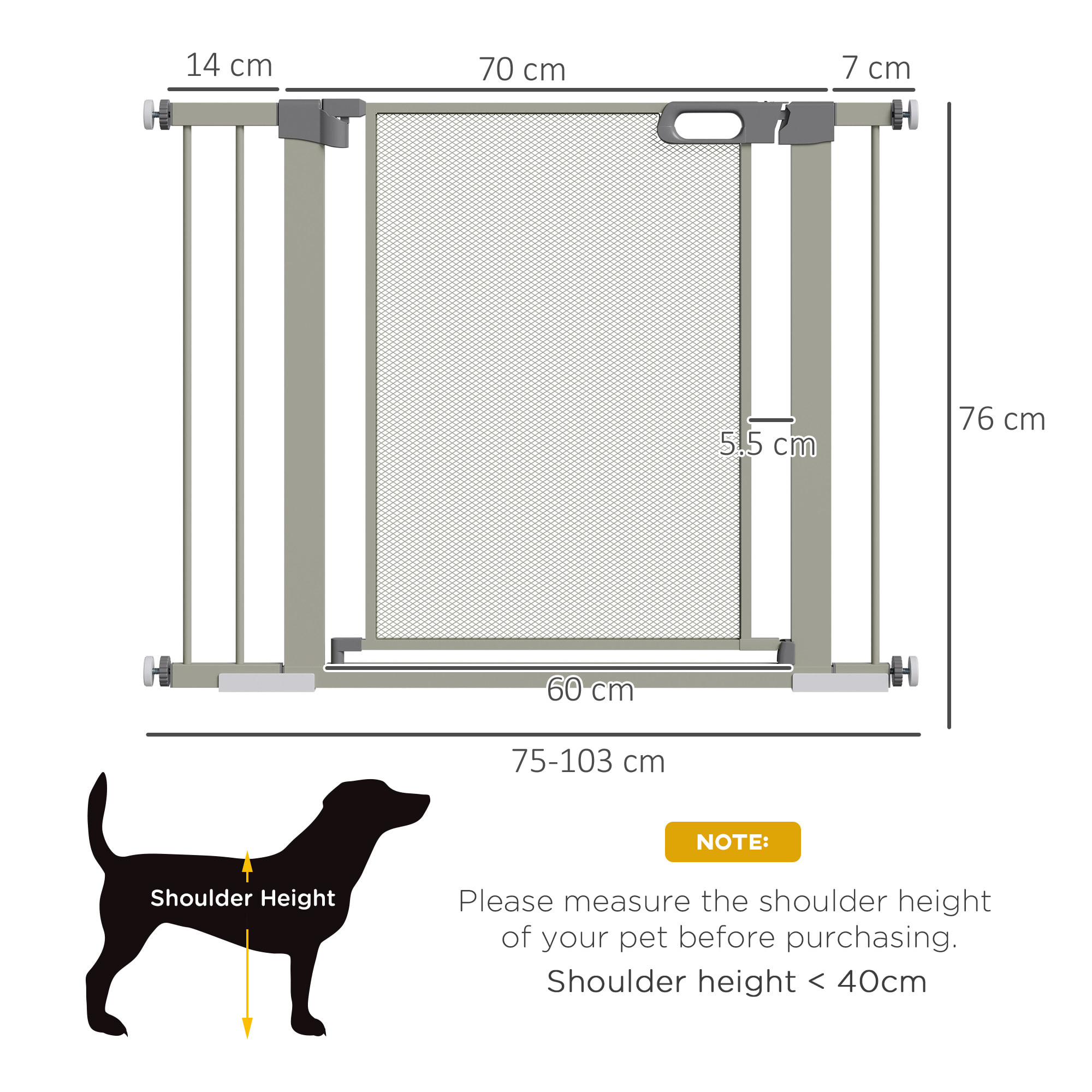 Barrera de Seguridad para Perros Extensible 75-103 cm Barrera para Escalera Puerta con 2 Extensiones Doble Bloqueo Cierre Automático Gris