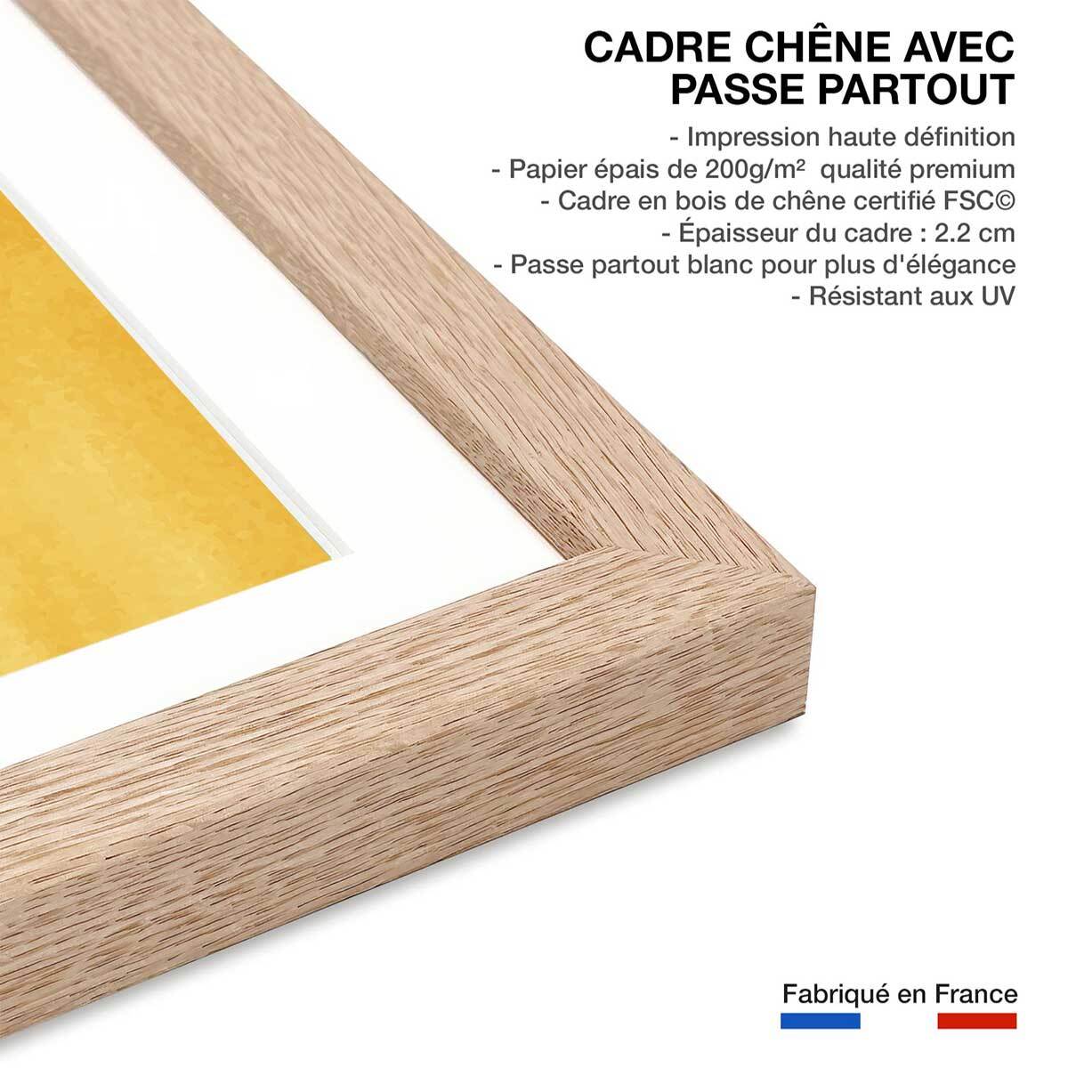 Affiche dessin ""Eternel coucher du soleil"" Affiche + cadre en bois - Chêne