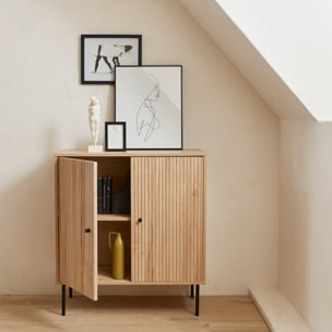 Buffet décor bois rainuré 2 portes 83,5cm BRAGA