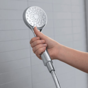 Pack mitigeur baignoire mécanique Aleo avec pommeau de douche, support et flexible chromé