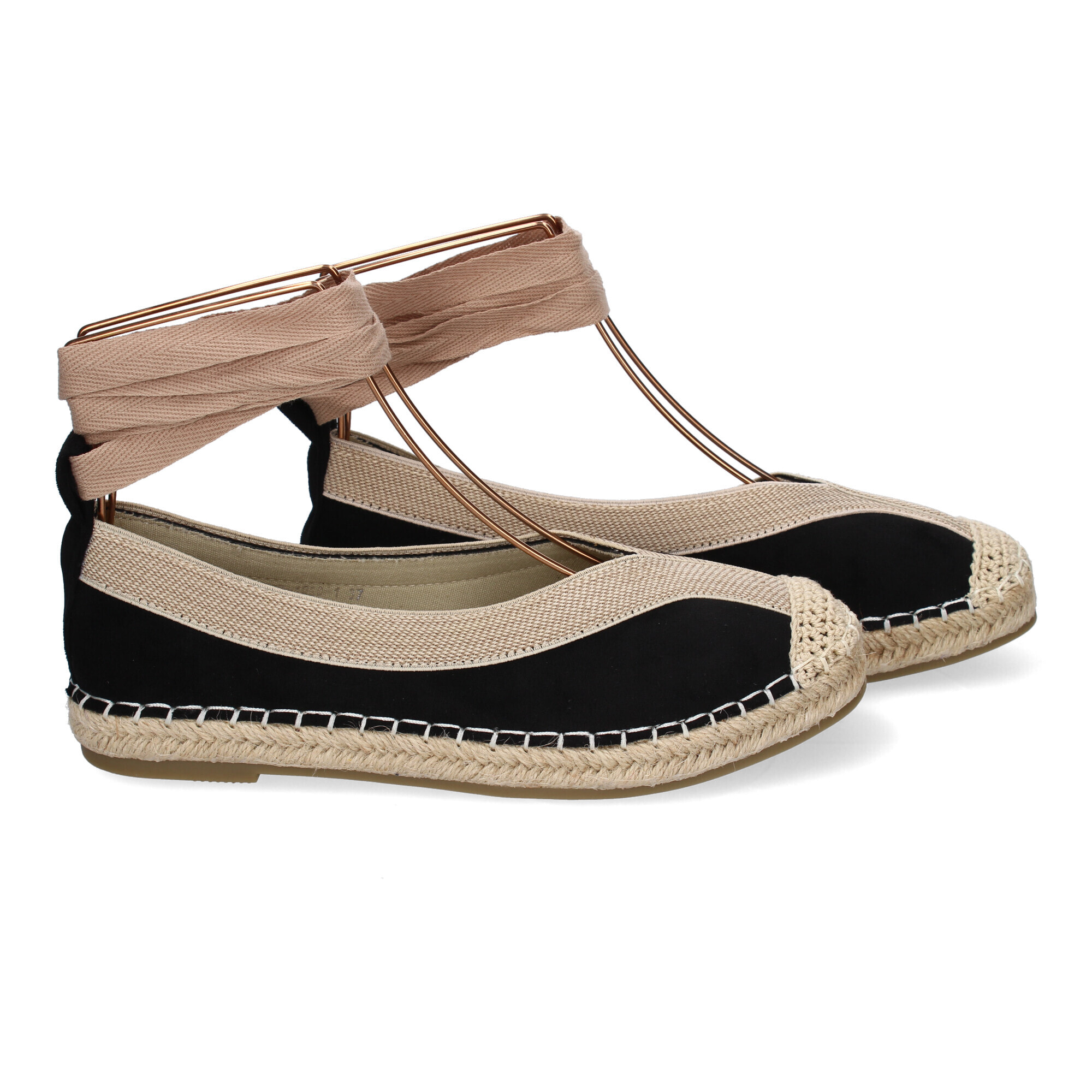 Bailarina de Mujer con Yute, Diseño Moderno con Puntera Bordada y Cintas