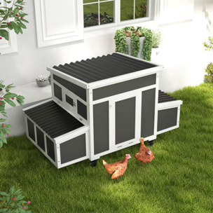 Gallinero de Madera 147x93,5x89,5 cm Gallinero para Exterior con Ventana Puerta Nido Bandeja Extraíble y Perchas Jaula para 1-6 Gallinas Gris Oscuro