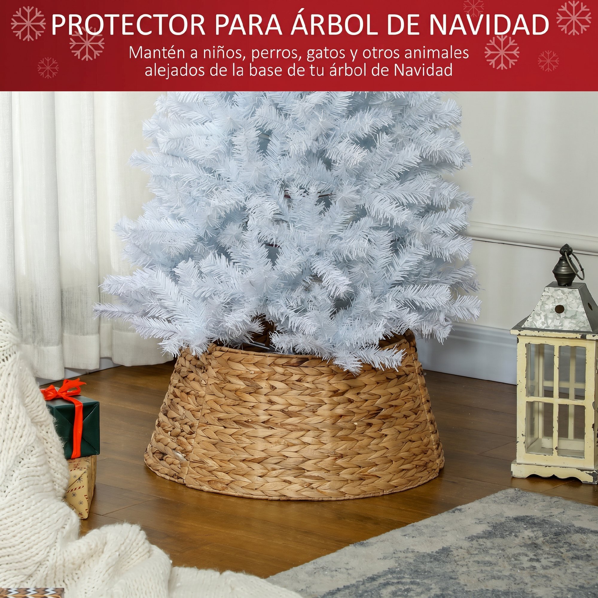 Falda para Árbol de Navidad, Collar de Árbol de Navidad de 60 cm de Jacinto de Agua, Trenzado a Mano para Fiestas, Decoración Festiva, Hogar, Natural