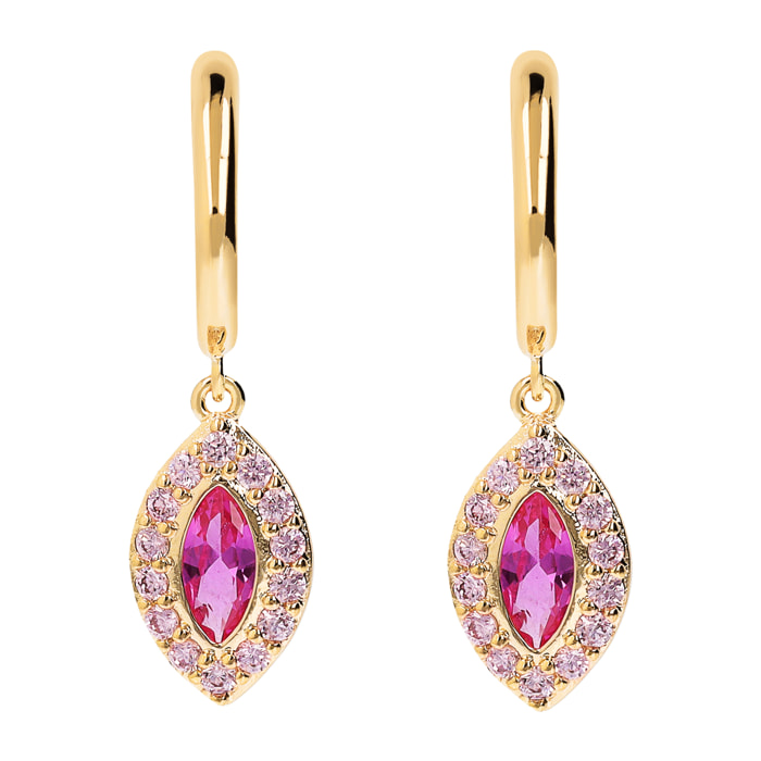 Orecchini Pendenti Marquise Golden con Topazio Rosa e Cubic Zirconia