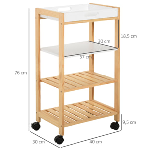 Carrito de Cocina 4 Niveles con Bandeja 40x30x76cm Blanco