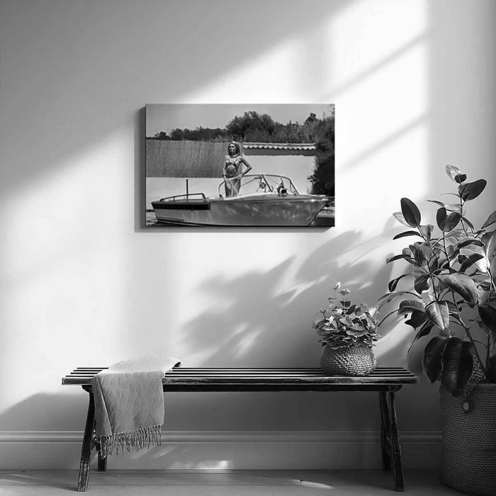 Tableau noir et blanc Brigitte Bardot à Ramatuelle Toile imprimée