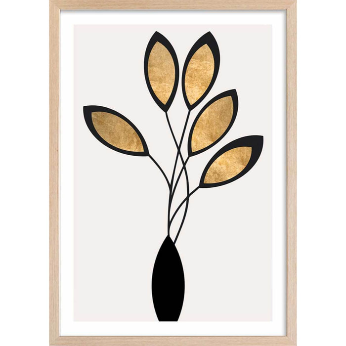 Poster bouquet de bronze Affiche + cadre en bois - Chêne