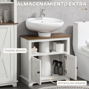 Mueble para Debajo del Lavabo de Madera Armario de Baño de Suelo Mueble Bajo Lavabo de Pie con 2 Puertas y Estante 60x30x60 cm Blanco