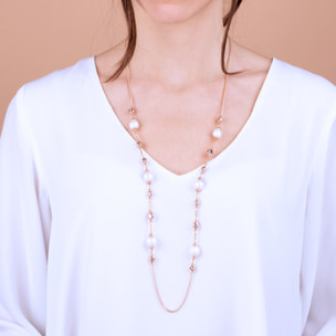 Collana Lunga con Bead Lucide e Perle Bianche d'Acqua Dolce Ø 11/12 mm