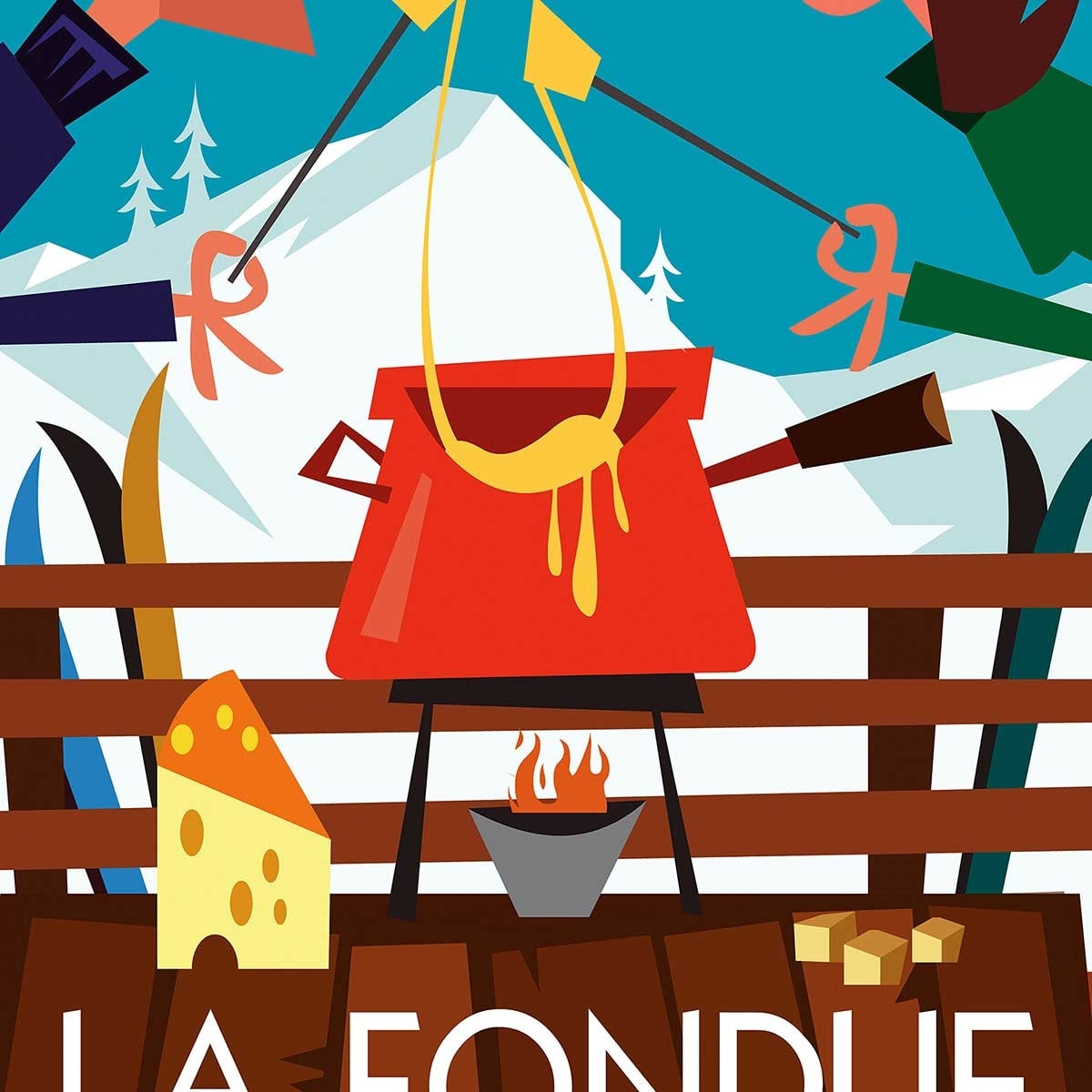 Poster retro la fondue savoyarde Affiche sous cadre noir