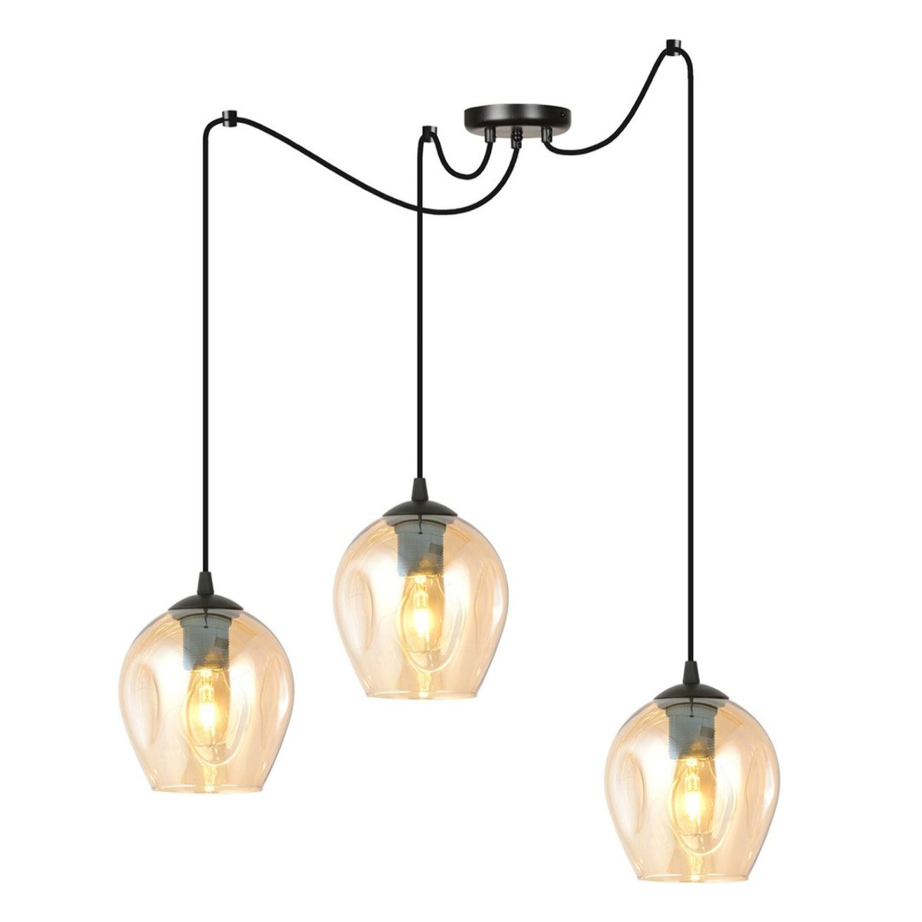 Lampada a sospensione Level con diffusori in vetro ambra e metallo nero