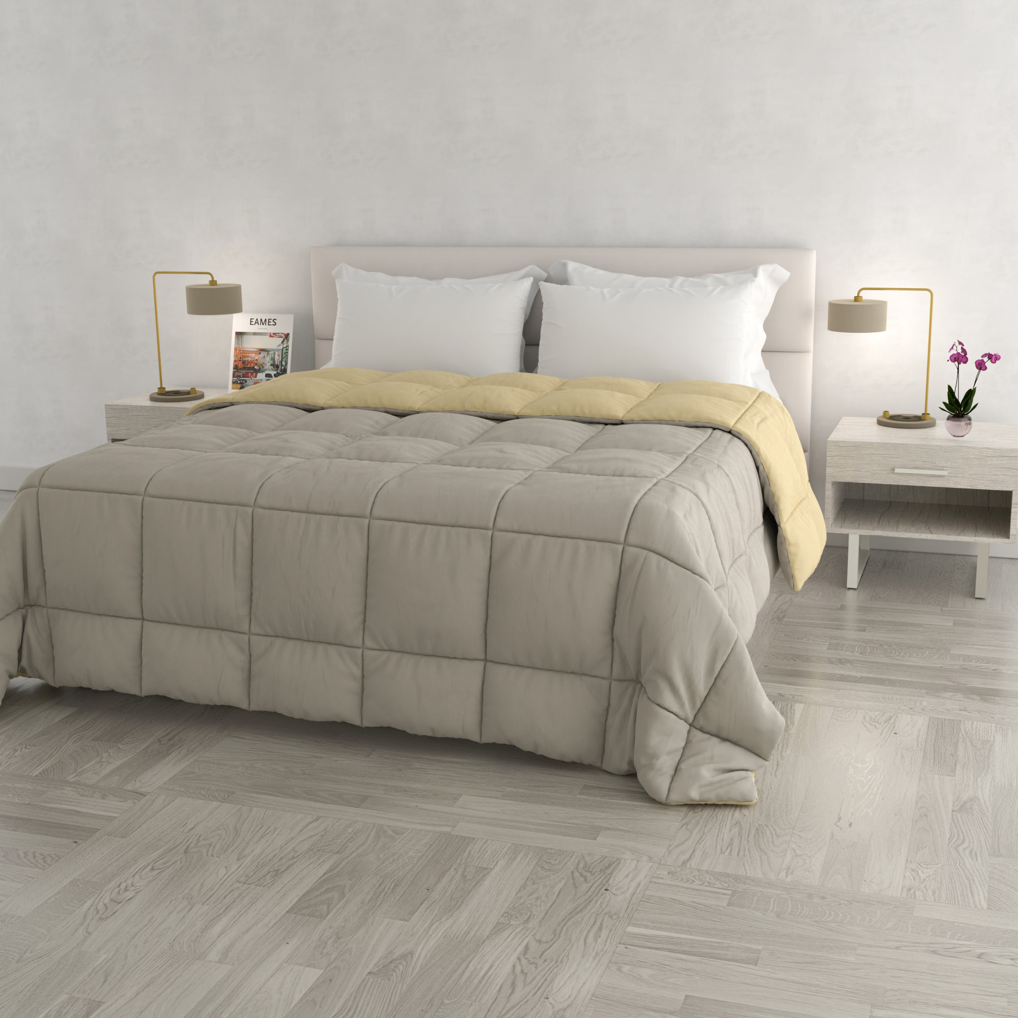 TRAPUNTA INVERNALE ELEGANT, 300gr, Microfibra, Doubleface, Made in Italy - GRIGIO CHIARO/PANNA