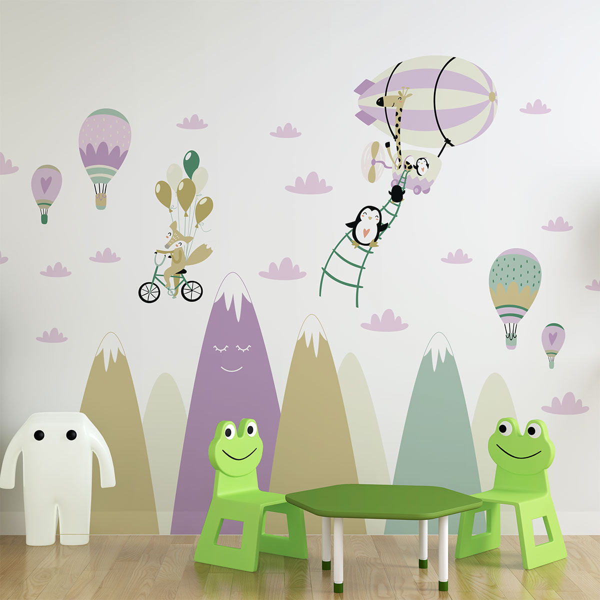 Stickers muraux enfants - Décoration chambre bébé - Autocollant Sticker mural géant enfant montagnes scandinaves ANIMAUX DRÔLES ET AMIS