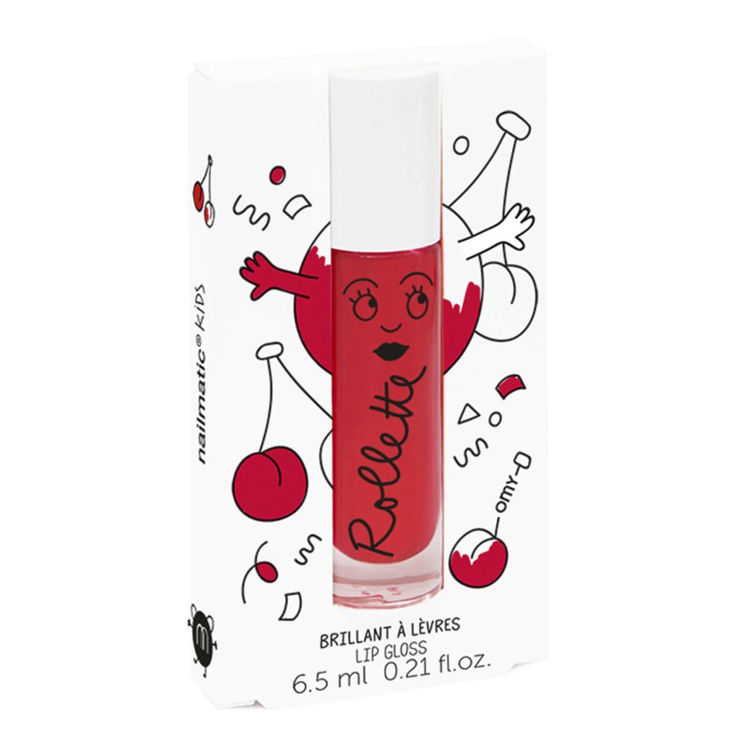 Rollette - Brillant à Lèvres pour Enfants Incolore, Hydratant et Parfumé à la Cerise