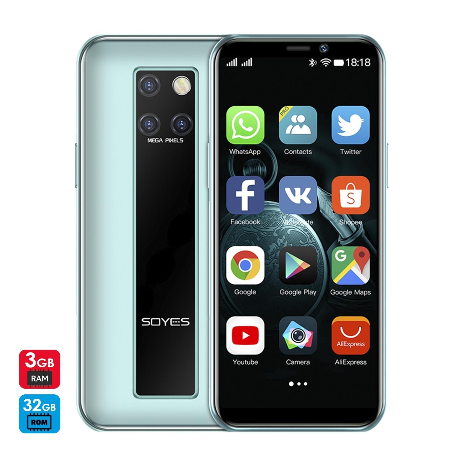 DAM Mini Smartphone S10-H 4G, Android 9.0, 3GB RAM + 32GB. Pantalla 3,46''.Doble tarjeta SIM 4,5x1x10,2 Cm. Color: Verde