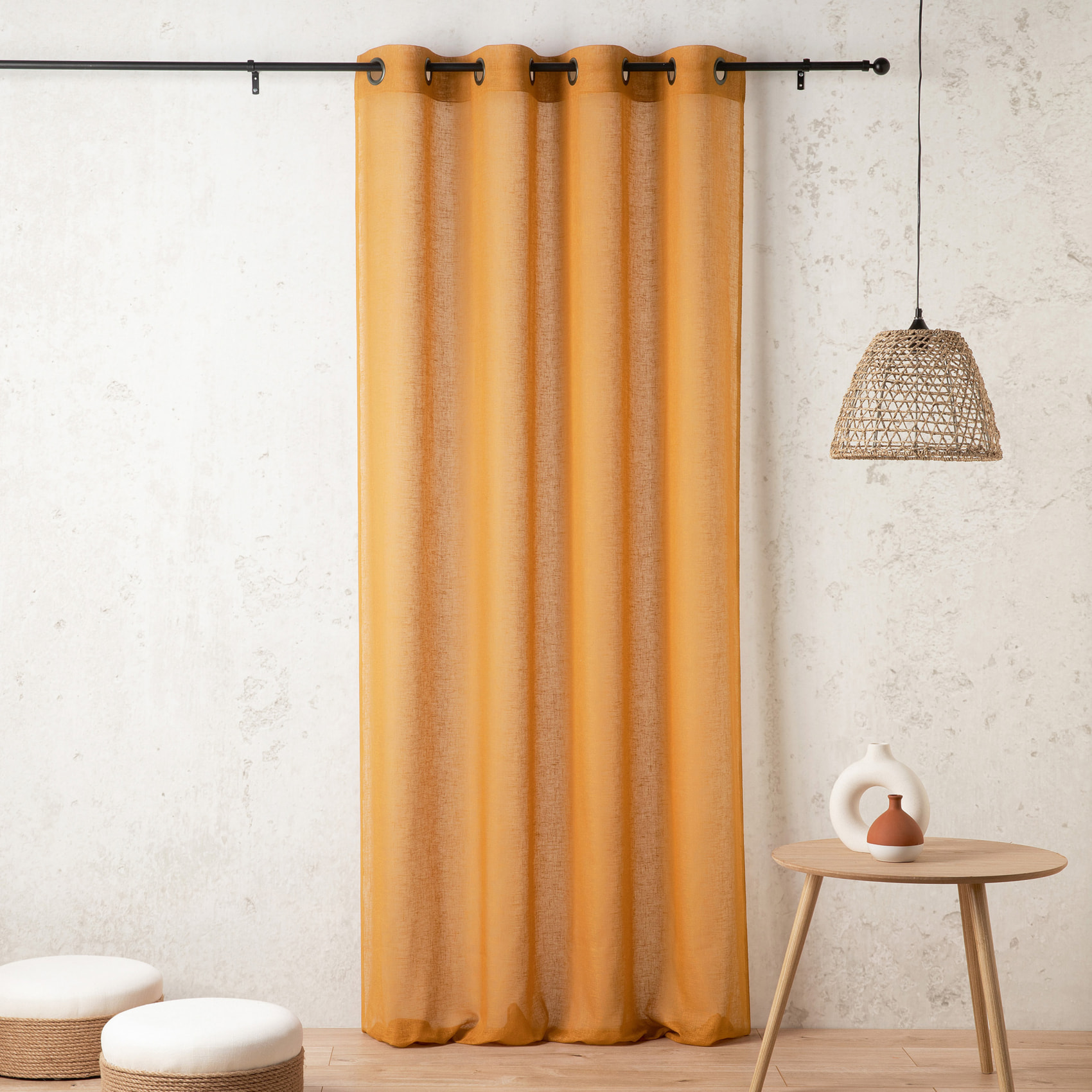 Voilage uni et tamisant en poly/lin - Jaune safran