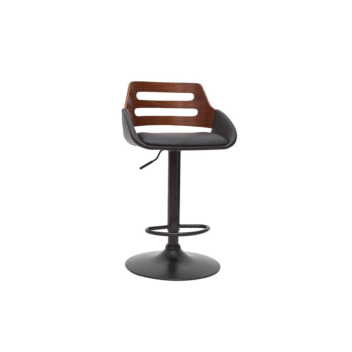 Tabouret de bar relevable design noir et noyer PERNIK