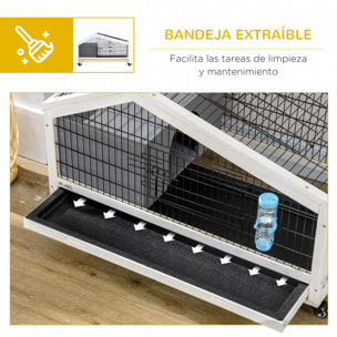 Conejera de Madera con Ruedas 90x53x55 cm Jaula de Conejillos con Bandeja Extraíble y Botella de Agua Casita para Animales Pequeños Gris Oscuro