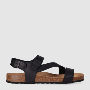 Sandalias de Piel - Negro - Tacón: Bajo