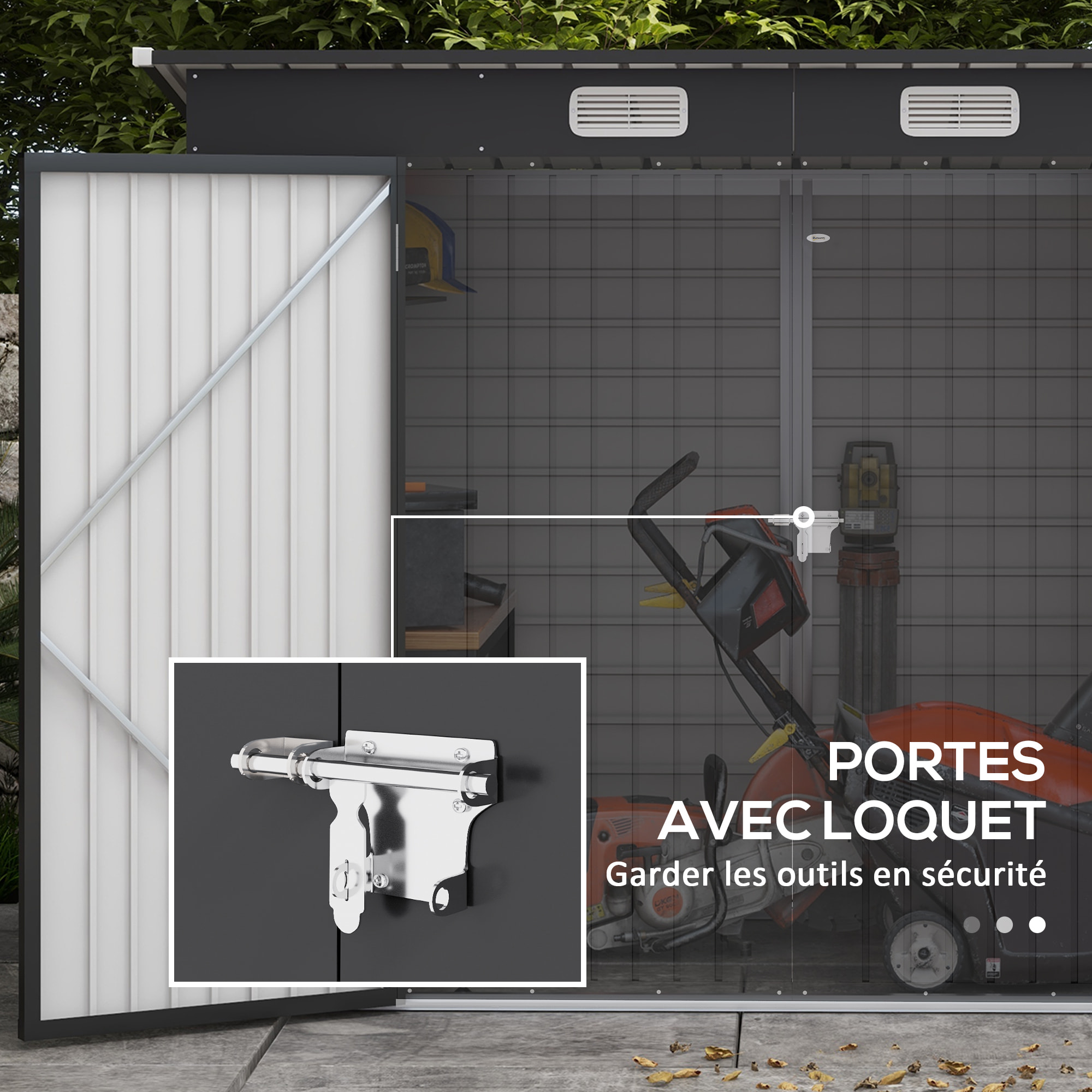 Abri de jardin 3 m² tôle d'acier 2 portes verrouillables 2 évents toit incliné anthracite